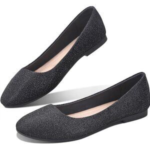 Obtaom Women Bright Black Textile Closed Round Toe Slip on Ballet Flats Shoes